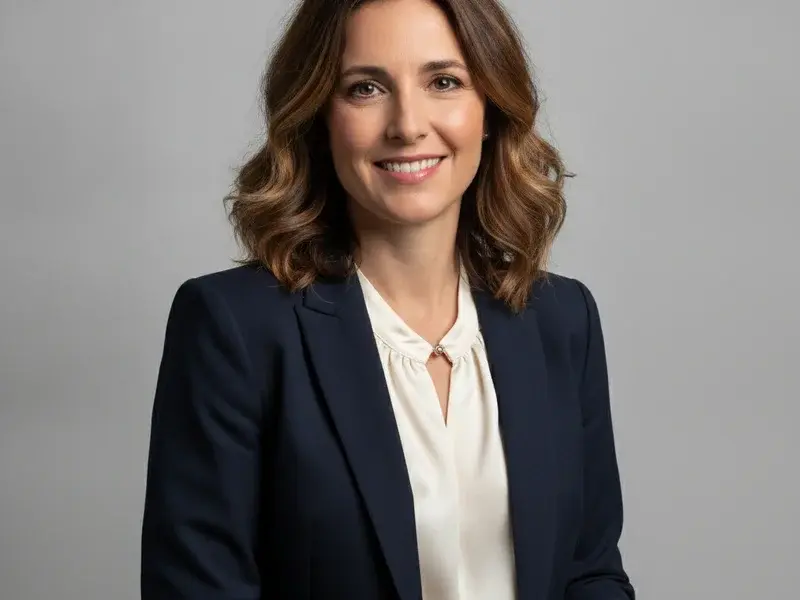 Portrait professionnel d'une femme souriante pour un CV, qualité studio photo haut de gamme.