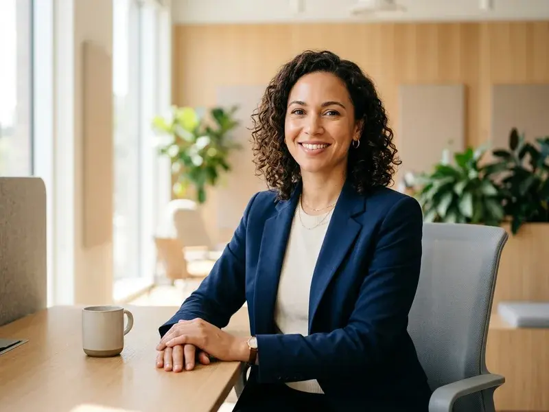 Un portrait professionnel moderne et épuré d'une personne souriante, sur un fond lumineux, évoquant la confiance et le professionnalisme.